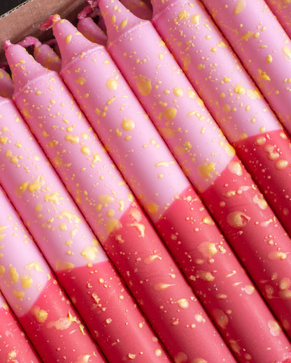 Pink & Red Yellow Confetti Taper candles