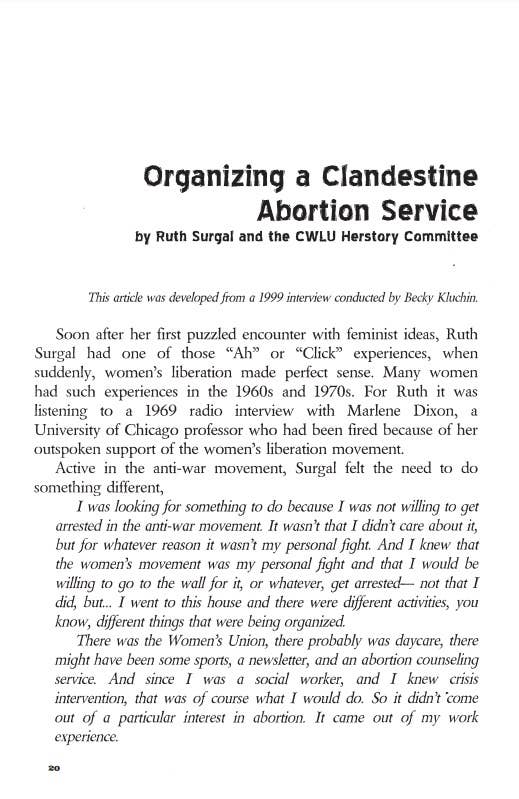 Jane: Legendary Story of Underground Abortion Service (Zine)