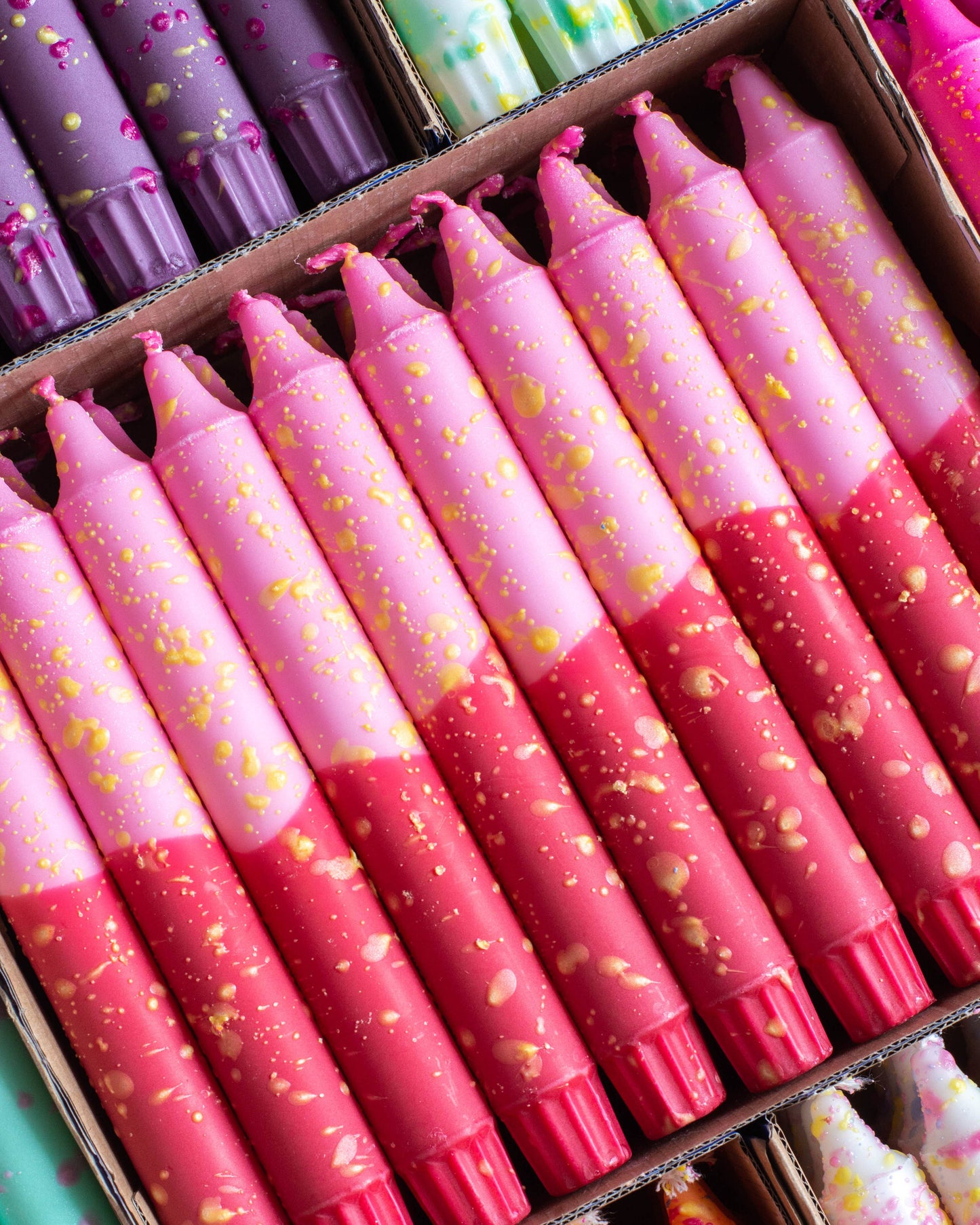 Pink & Red Yellow Confetti Taper candles