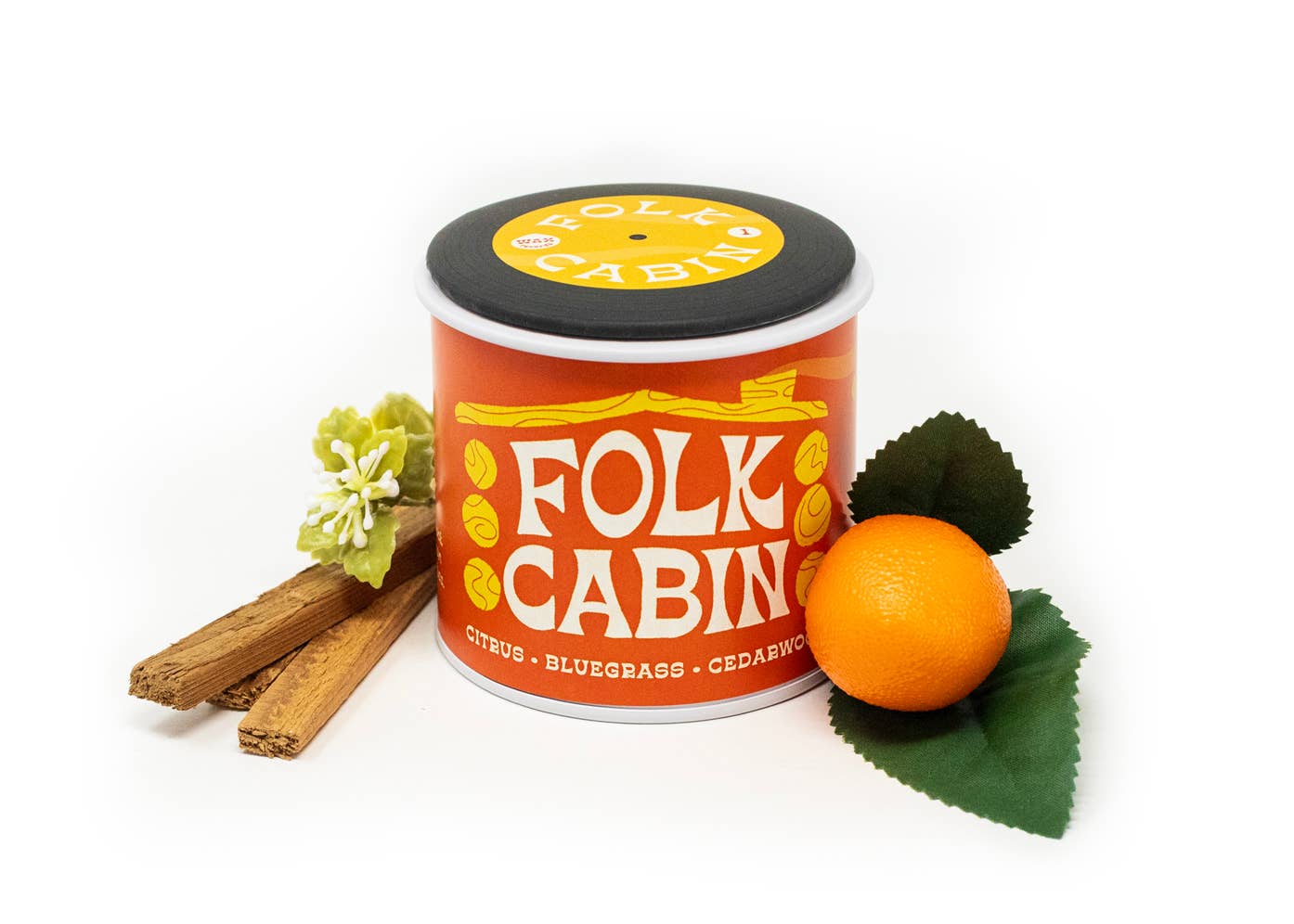 Folk Cabin Soy Candle with Playlist & Vinyl Magnet