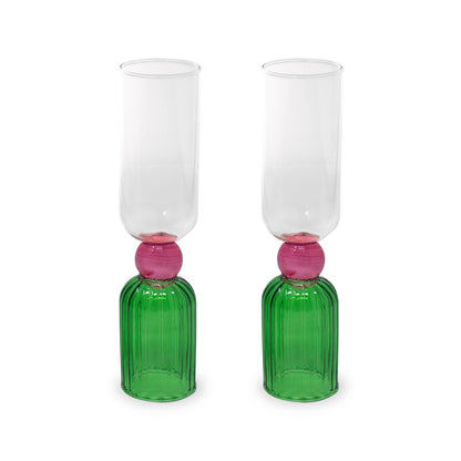 Green + Pink Tipsy Turvy Bar Glass Set