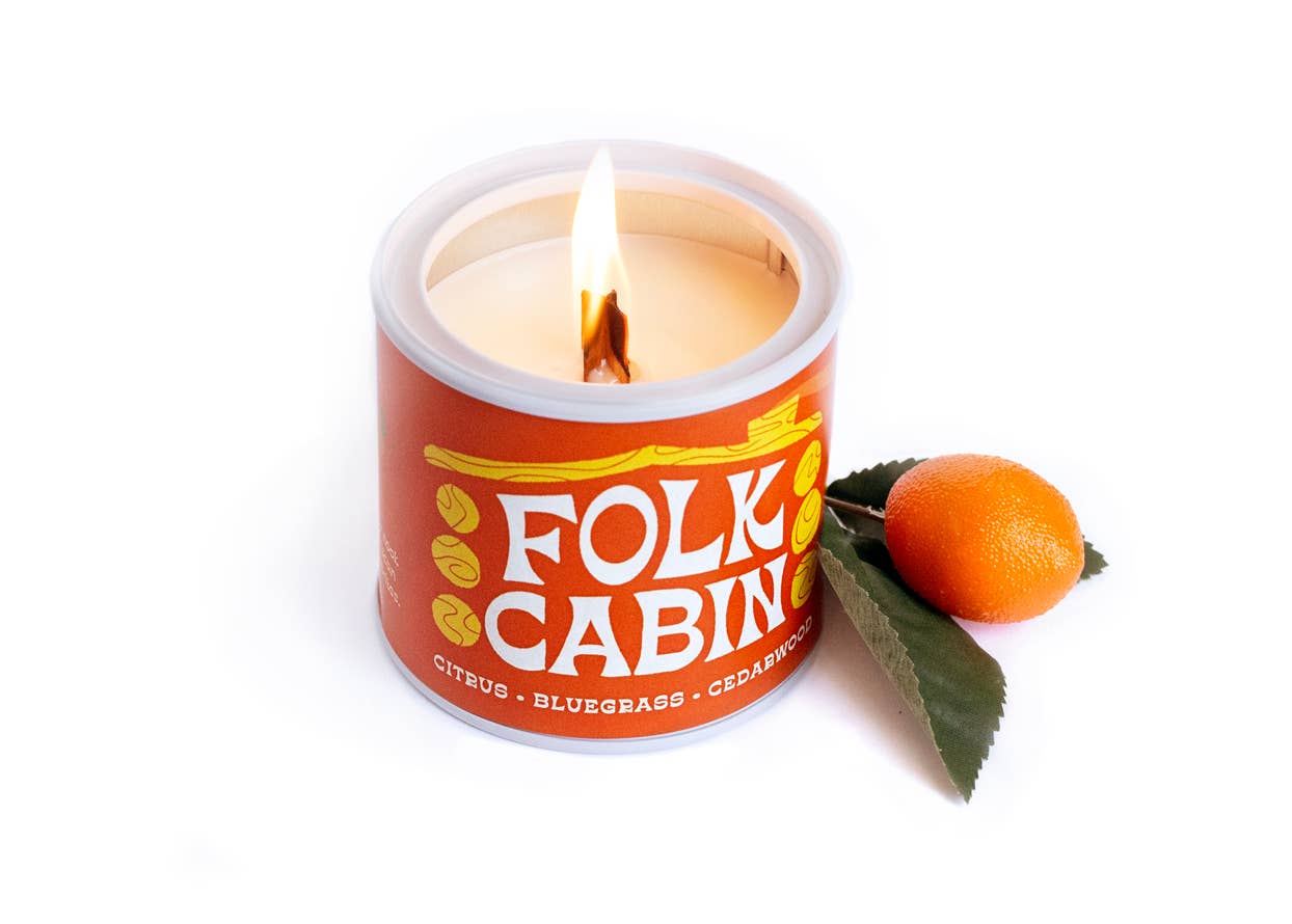 Folk Cabin Soy Candle with Playlist & Vinyl Magnet